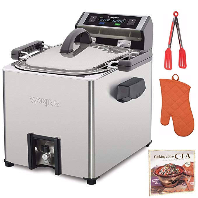 Waring TF250WSFR Electric Rotisserie Turkey Fryer and Deep Fryer Steamer + Free Cookbook, Oven Mitt and Tongs
