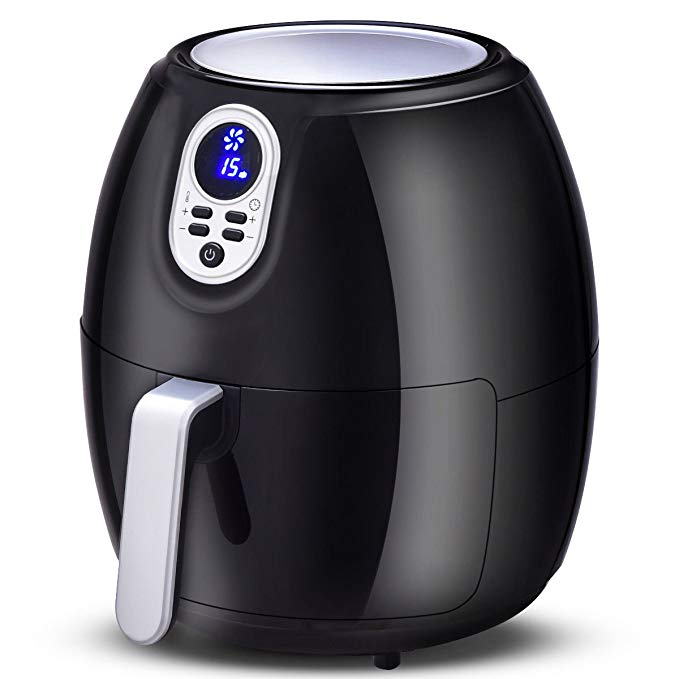 GHP 4.8-Quart Cooking Capacity 1500W 0-30Min Timer Black Stainless Steel Air Fryer