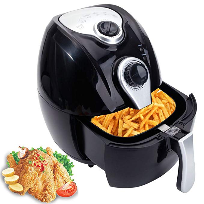 GHP 1500W 4.4-Quart Fryer Pan Capacity Adjustable Temperature Black Electric Air Fryer