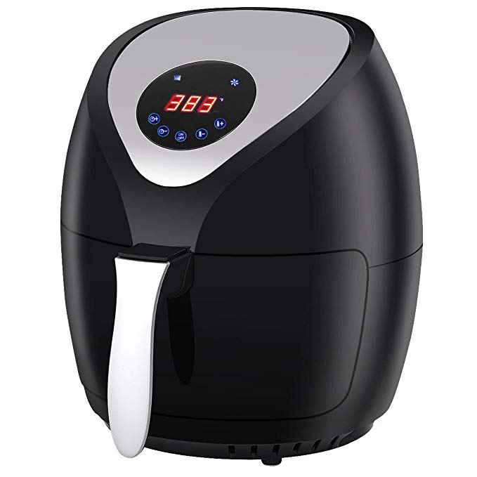 GHP 2.7-Quart Capacity 1400W Black Non-Stick Coated Cooking Basket Electric Air Fryer