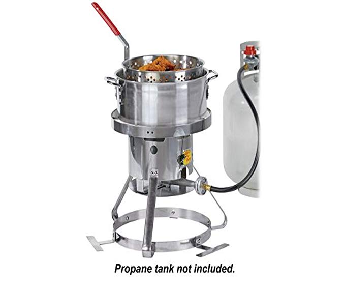 10.5-Quart Fish Fryer Tripod Cooker Stand - Stainless Steel Deep-fry Pan Basket Outdoor Stove