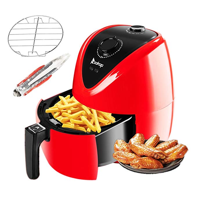 Z ZTDM Healthy Air Fryer (Two Styles) 2.85Quart 1500W Quick Cooking/Power Saving/Easy Cleaning, Automatic Air Frying Machine with Metal Holder and Cooking Tongs (Red)