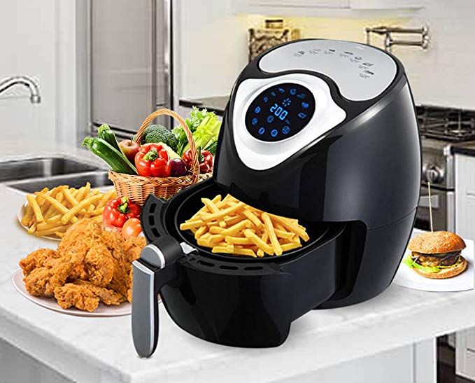 GAMT 2.7QT Air Fryer, 2.6L No Oil Free Healthy Frying Cooking, Digital Touch-Activated Screen With LED Display and 7-in-1 Preset Cooking Settings Black