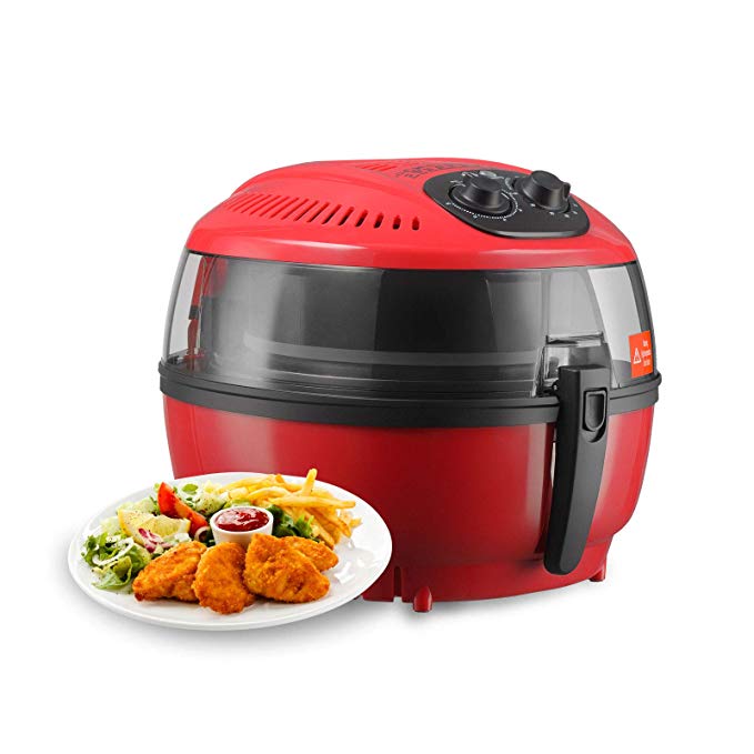 Double Knobs Digital Electric Air Fryer Calorie Reducer Oil-Less Griller 10QT - Red Color