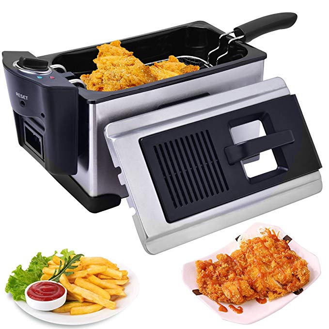 GHP 3.5-Quart Capacity 1600W Stainless Steel Electric Deep Fryer with Temp Control