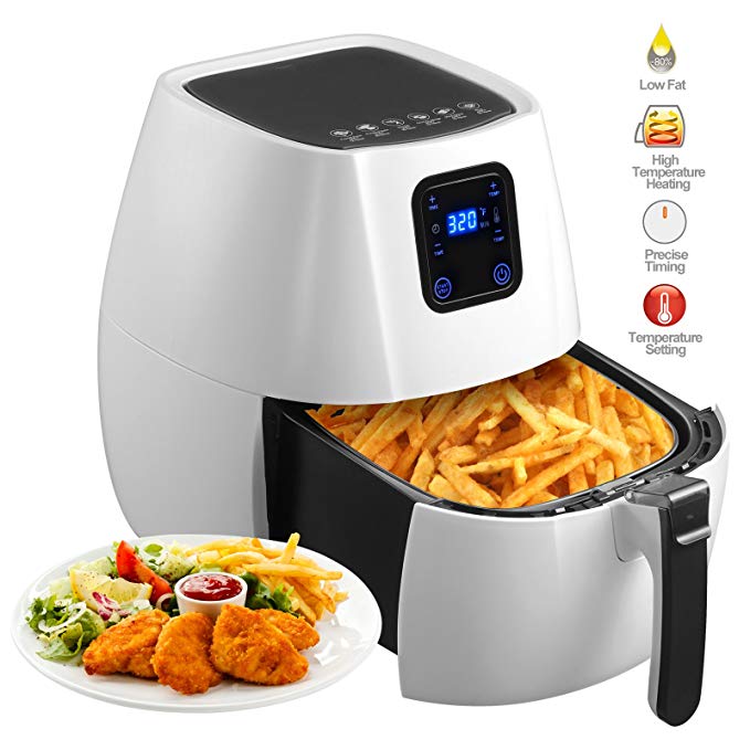 SUNCOO Electric Digital Air Fryer No Oil Roaster Griller with Digital Panel Timer Temperature Control Detachable Dishwasher Safe 4.4Quarts, White