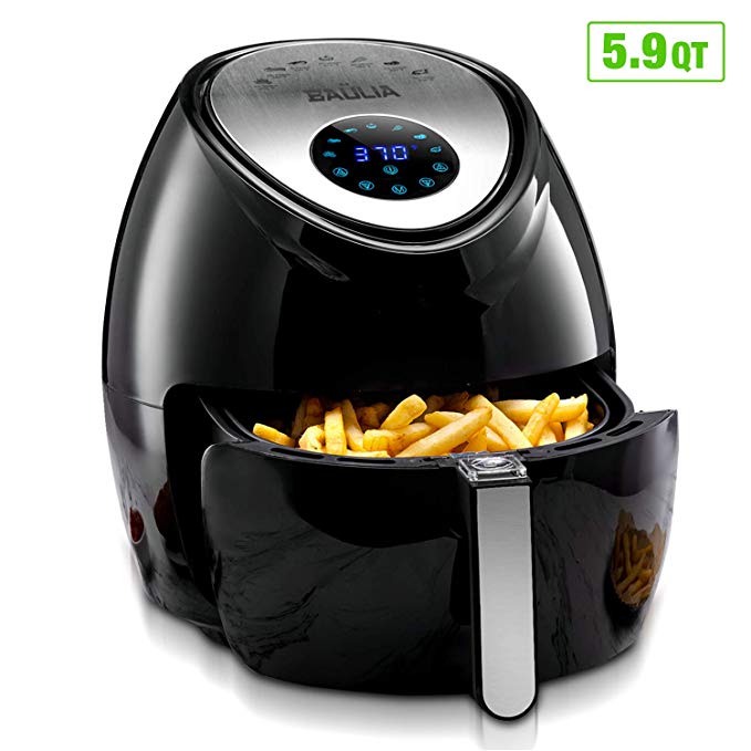 Baulia AF811 Fryer 5.9qt – Easy to Use Digital Air Machine Healthy, Nutritious Food with No Oil – LCD Screen Control – Insulated Handle – Removable Cooking Basket, Black