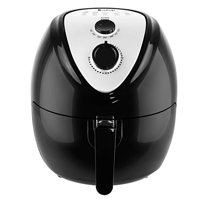 ROVSUN Electric Air Fryer XL 5.6QT Capacity, 1800W Air Frying Technology with Temperature and Time Control, Removable Dishwasher Safe Basket, Includes Metal Holder and Cooking Tongs, ETL Listed